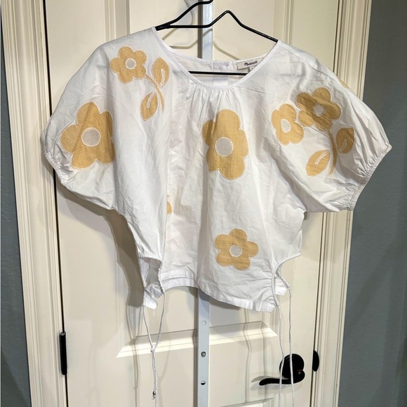 Madewell Embroidered Poplin Puff Sleeve Shirt Size Large - Picture 2 of 6